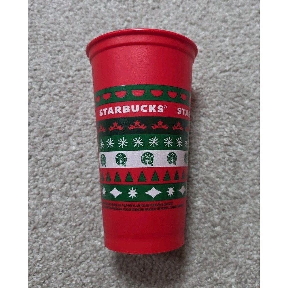 Starbucks Christmas Holiday 2013 Reusable Plastic Cup Tumbler 16oz Red Green
